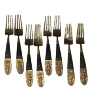 SIAM Vintage Pre-1939 (8) Brass & Wood Dinner Forks